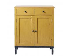 Buffet haut 2 portes 2 tiroirs en manguier massif jaune et noir Tiago