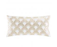 Coussin en coton blanc motifs graphiques dor&eacute;s 30x60