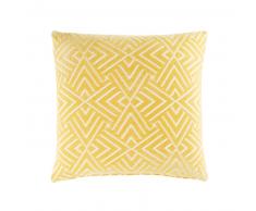 Coussin jaune motifs graphiques blancs 45x45
