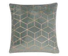 Housse de coussin en coton vert motifs dorés 40x40