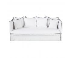 Canap&eacute;-lit 3/4 places en lin lav&eacute; blanc et volants noirs Louvre