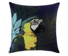 Coussin bleu imprim&eacute; perroquet 45x45