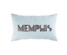 Coussin bleu motifs graphiques 30x50