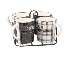 Plateau 4 mugs en faïence imprimée