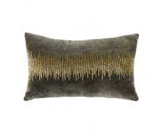 Coussin en velours gris anthracite motifs dorés en perles 25x40