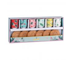 Coffret 6 tasses à café en porcelaine avec soucoupes en bambou
