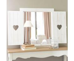 Miroir fen&ecirc;tre avec c&oelig;urs en bois blanchi H 71 cm LUCY