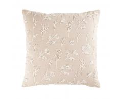 Coussin en coton beige imprim&eacute; fleurs 45x45