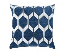 Coussin en velours bleu saphir motifs jacquard 45x45
