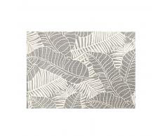 Tapis gris imprimé feuillages écrus 140x200