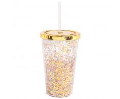 Gobelet avec paille en plastique &agrave; paillettes multicolores