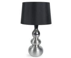 Lampe en céramique argent et abat-jour en tissu noir H 65 cm SYLVERE