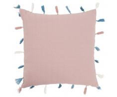 Housse de coussin en coton rose à pompons 40x40
