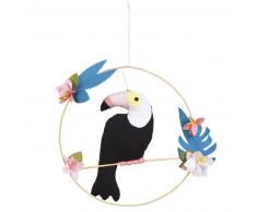 Statuette toucan à suspendre en coton H31