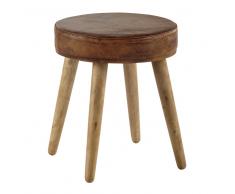 Tabouret en cuir marron et eucalyptus