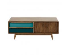 Meuble TV 2 tiroirs en manguier bleu et gris Janeiro