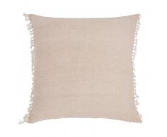 Coussin à pompons en coton beige 60x60