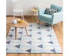 Tapis à poils courts bleu motifs graphiques 140x200