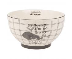 Bol en fa&iuml;ence ivoire &agrave; carreaux imprim&eacute; chat