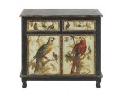 Buffet 2 portes 2 tiroirs noir et imprim&eacute; perroquets Perroquet