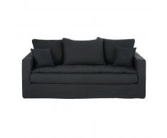 Canap&eacute;-lit 3 places en lin lav&eacute; gris charbon C&eacute;lestin