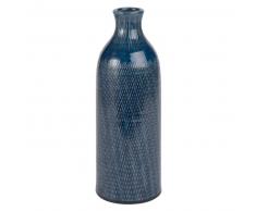 Vase Dame-Jeanne en c&eacute;ramique imprim&eacute; relief bleu H30