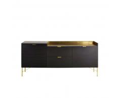 Buffet 2 portes 2 tiroirs en acacia massif noir Jagger