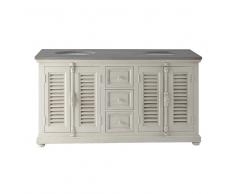 Meuble double vasque en manguier blanc cassé et pierre Castille