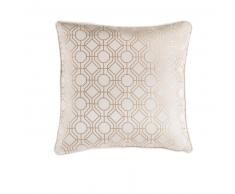 Coussin &eacute;cru motifs graphiques dor&eacute;s 45x45
