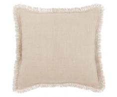 Housse de coussin à pompons en coton gris et sable 40x40