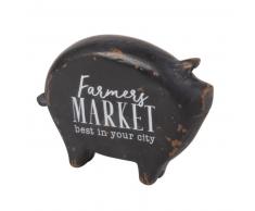 Statuette cochon indus noir imprimé blanc H13