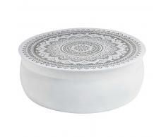 Table basse en aluminium martelé blanc motifs argentés Mandala