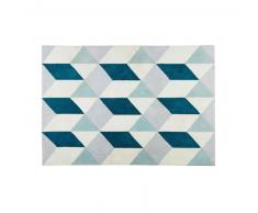 Tapis en tissu motifs graphiques bleus et gris 140x200cm ANDY