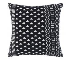 Coussin en coton tissé noir motifs graphiques blancs 45x45