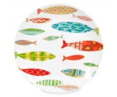 Assiette à dessert en porcelaine motifs poissons LAGON