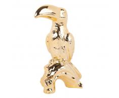 Statuette toucan en céramique dorée H25