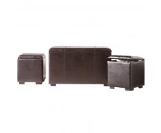 Banc et 2 poufs coffres marrons L 78 cm SOHO
