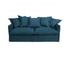 Canap&eacute;-lit 3/4 places en lin lav&eacute; bleu p&eacute;trole Barcelone