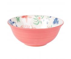 Saladier en fa&iuml;ence rose et blanche imprim&eacute;e