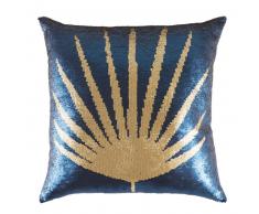 Coussin à sequins réversibles bleus et dorés imprimé 45x45