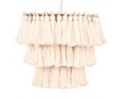 Suspension en métal doré et pompons en coton écru