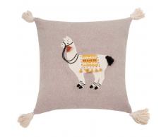 Housse de coussin en coton gris imprimé lama 40x40