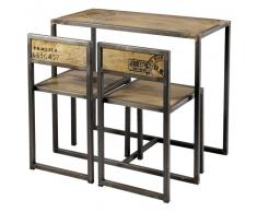 Table à manger et 2 chaises en manguier et métal L90 Manufacture