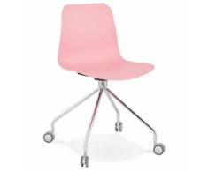 Chaise design de bureau 'SLIK' rose sur roulettes