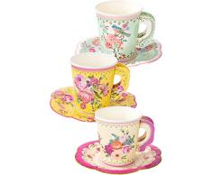 Talking Tables Truly Scrumptious Service Ã ThÃ© en Carton, Tasses Ã Motif Floral Vintage avec Anses et Soucoupes