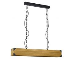 Eglo Lampe suspension Harborough 4 lampes Industrial Vintage Vintage Suspension Suspension Vintage Suspension en Acier et Bois Noir Marron Lampe de Table de Salon Suspension avec Douille E27