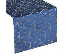 Eurofirany Chemin de Table en Velours Motif géométrique Bleu Marine 35 x 140 cm