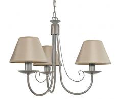 Tosel 20731 Lustre - Côte dIvoire, Tube Acier, Peinture époxy, Abat-Jour Cotton, E14, 60 W, Taupe/Blanc