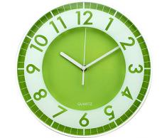 BUVU ZH09793D Horloge Murale, Plastique, Vert, 30 x 30 x 5 cm