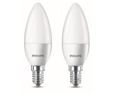 Philips Lot de 2 Ampoules LED Flamme Culot E14, 4W Ã©quivalent 25W, Blanc Chaud 2700K, DÃ©polie